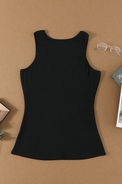 Sleeveless Scoop Neck Button Tank Top